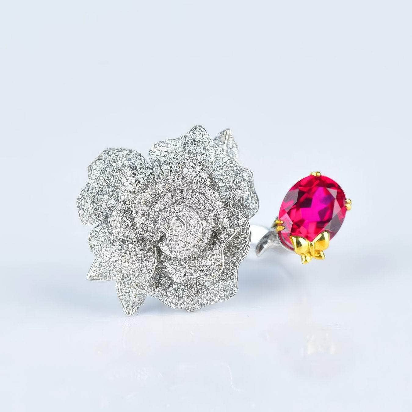 2.32 CT Ornate Cluster Flower Lab Created Ruby Gemstone Ring 6 US / Ruby