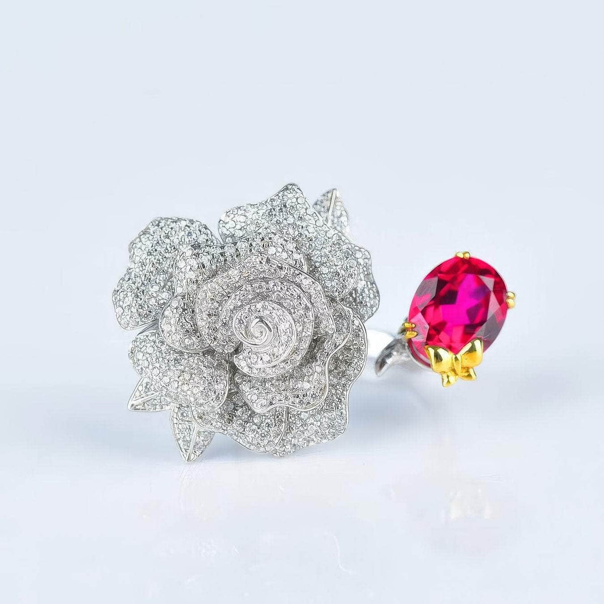 2.32 CT Ornate Cluster Flower Lab Created Ruby Gemstone Ring 6 US / Ruby