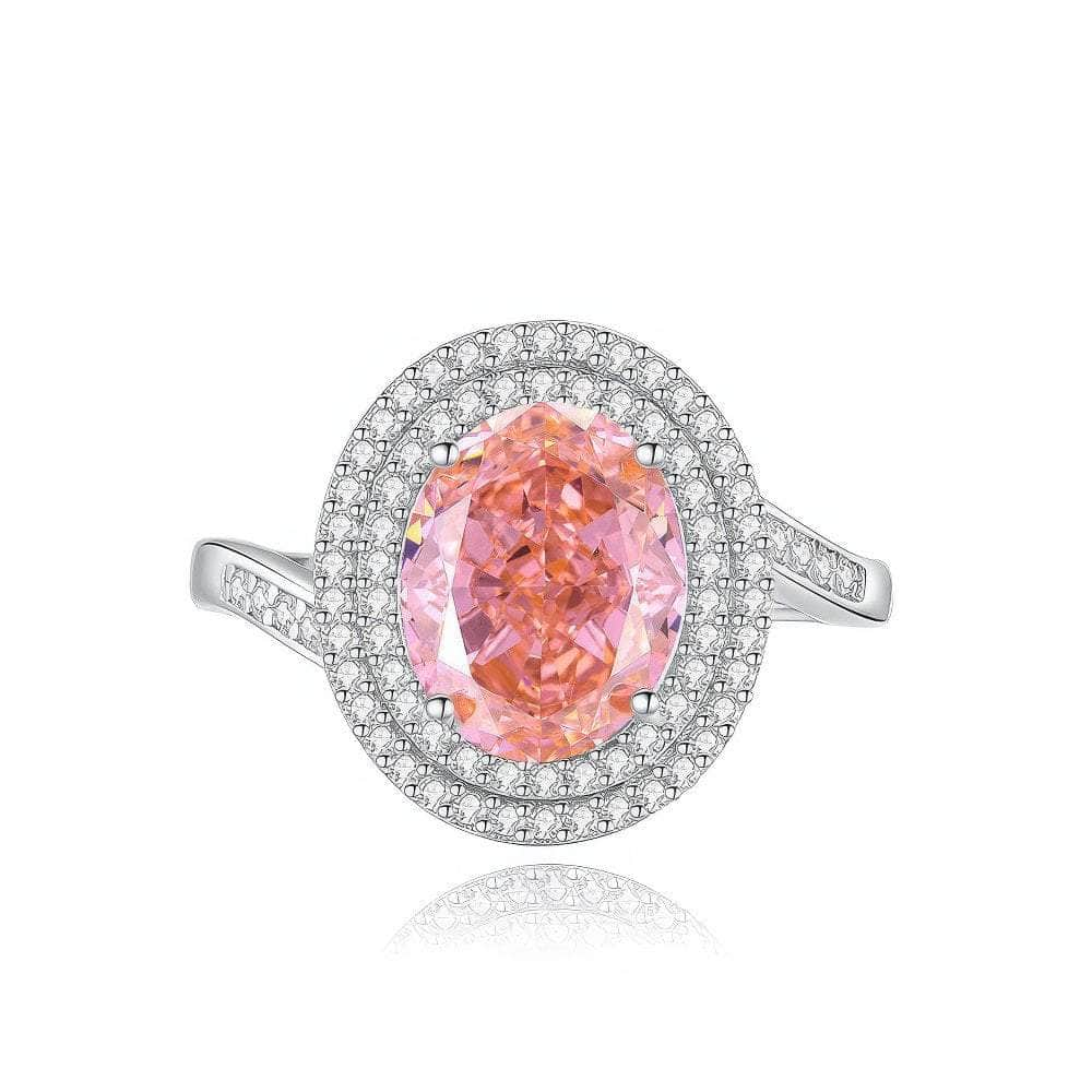 2.32 Ct Oval Cut Halo Lab Simulated Diamond Ring 6 US / Padparadscha