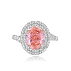 2.32 Ct Oval Cut Halo Lab Simulated Diamond Ring 6 US / Padparadscha