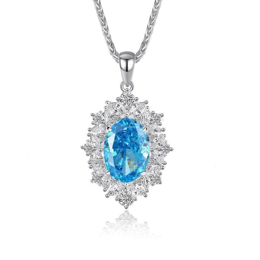 2.32 Ct Oval-Shaped Paved Crystal Lab Imitation Diamond Jewelry Set 6 US / SeaBlue / Necklace