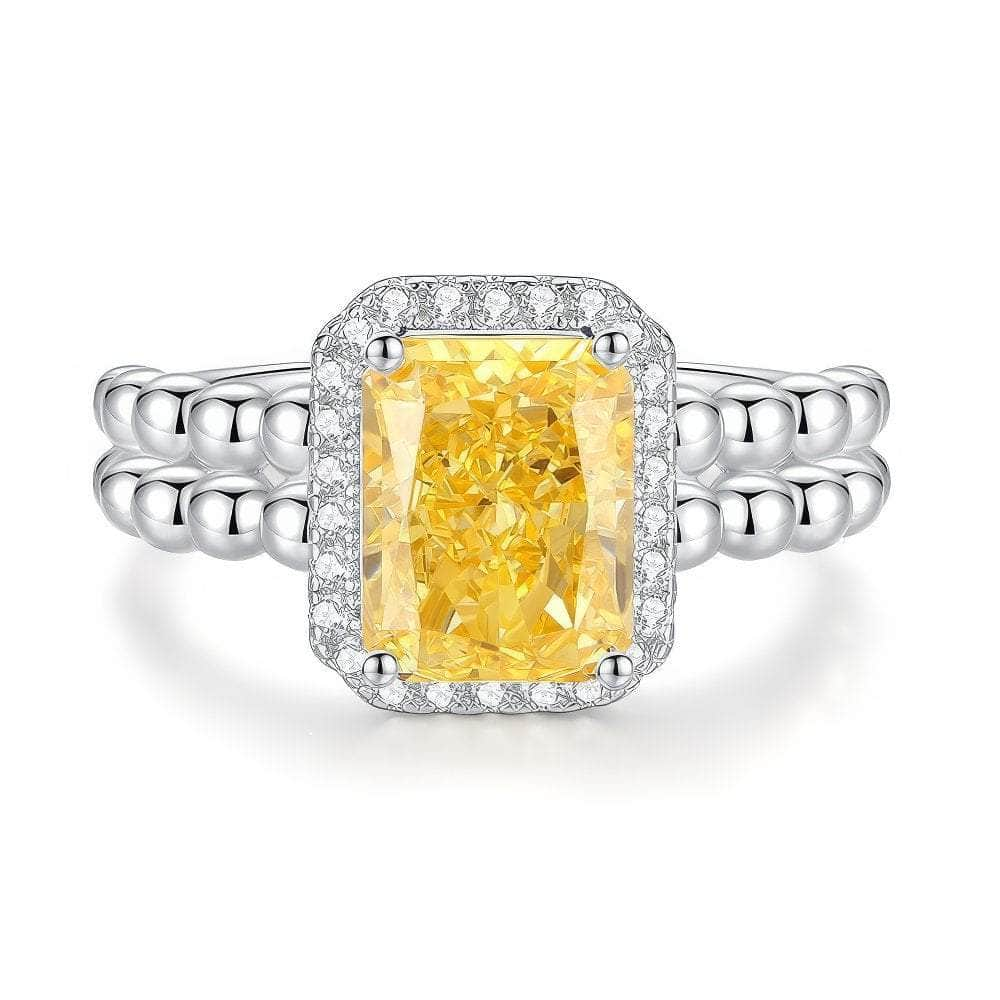 2.32 Ct Radiant Cut Paved Crystal Lab Diamond Gemstone Ring 6 US / Canary