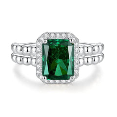 2.32 Ct Radiant Cut Paved Crystal Lab Diamond Gemstone Ring 6 US / Emerald