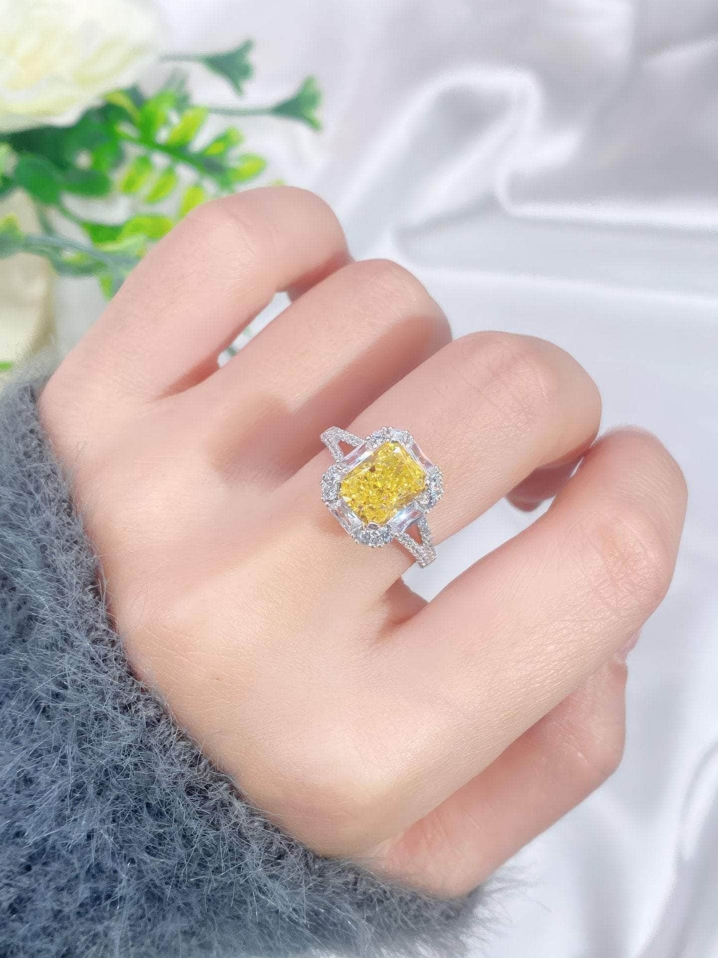 2.32 Ct Radiant Cut Paved Crystal Lab Diamond Gemstone White Gold Ring