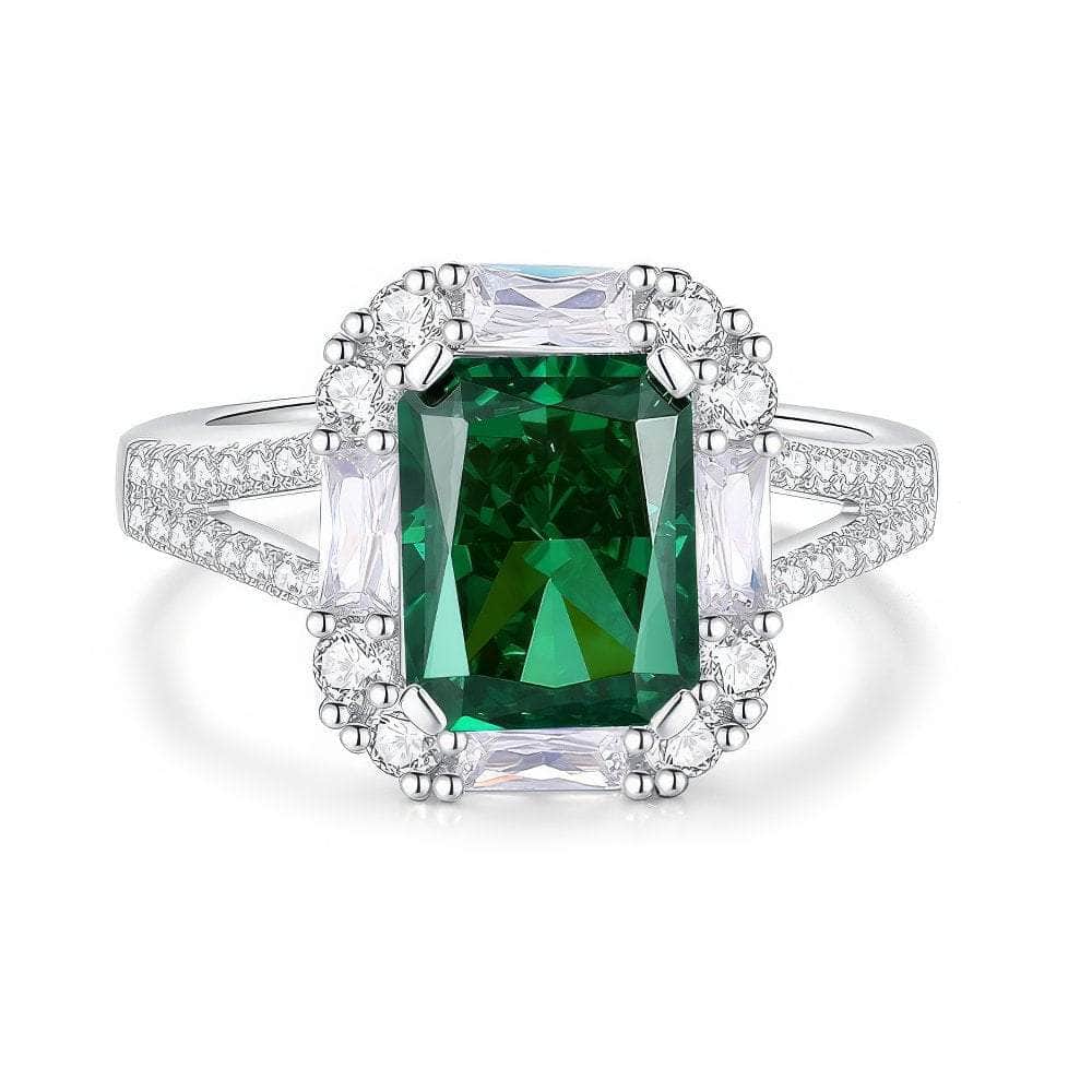 2.32 Ct Radiant Cut Paved Crystal Lab Diamond Gemstone White Gold Ring 6 US / Emerald