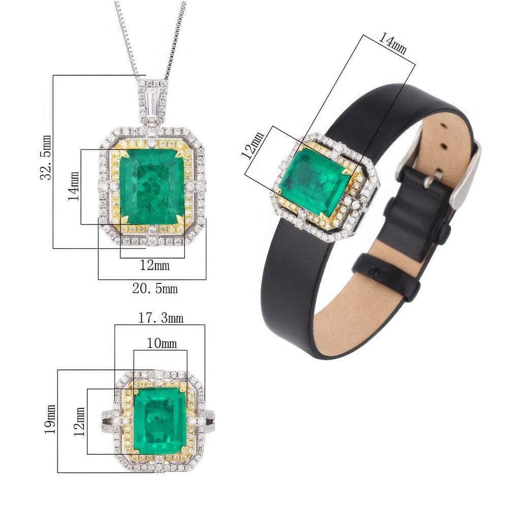 2.32 CT Two-Toned Lab Simulated Diamond Emerald 14k Gold Jewelry Set