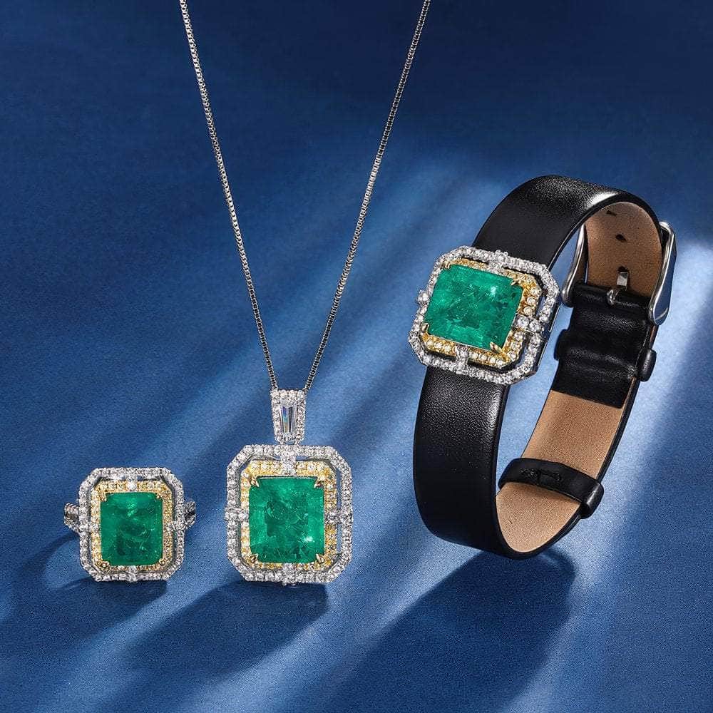 2.32 CT Two-Toned Lab Simulated Diamond Emerald 14k Gold Jewelry Set