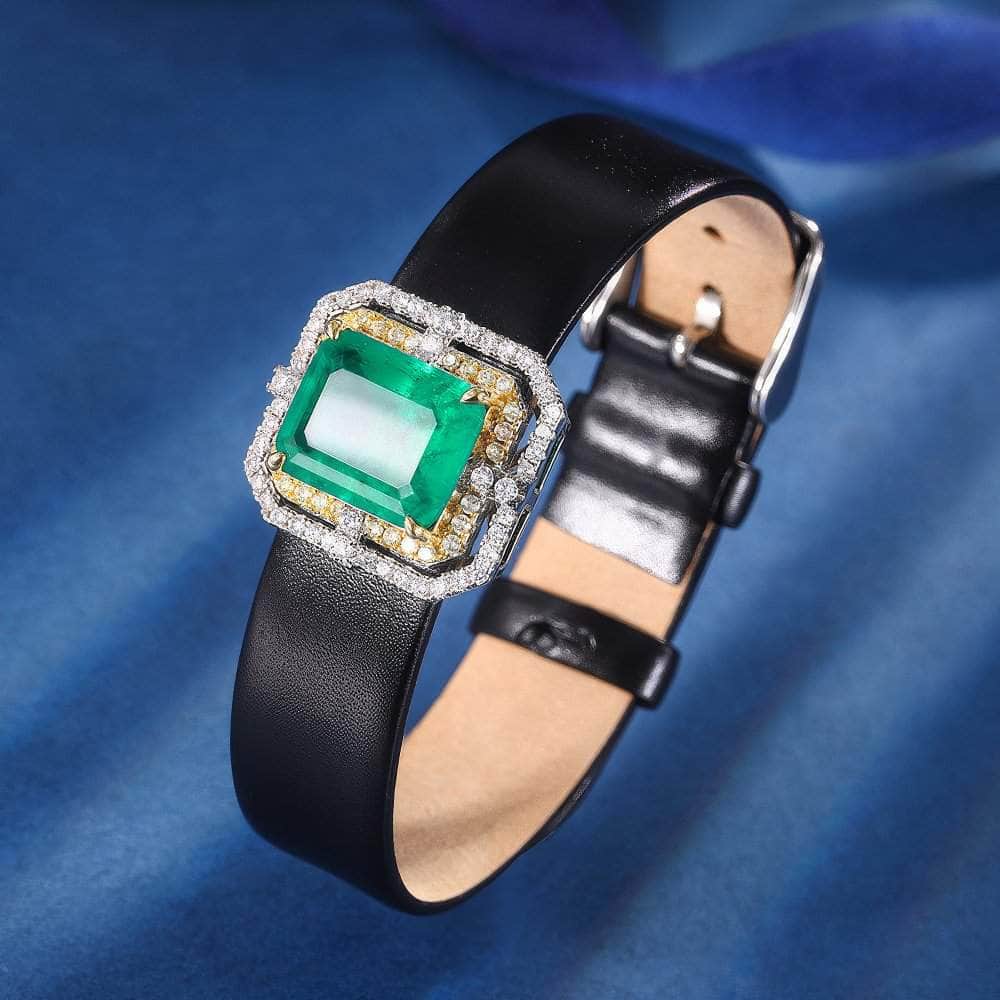 2.32 CT Two-Toned Lab Simulated Diamond Emerald 14k Gold Jewelry Set 5 US / Emerald / Bracelet