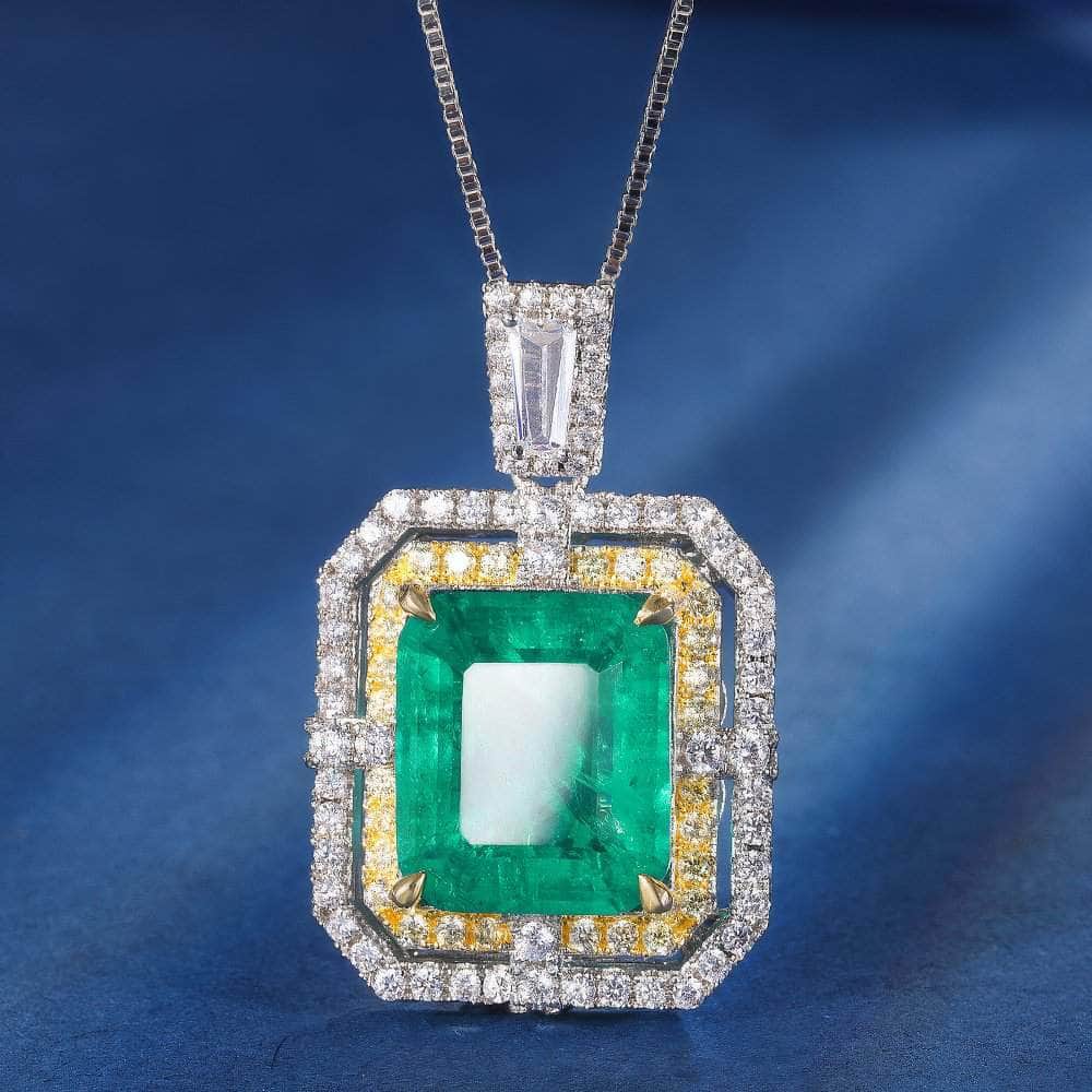 2.32 CT Two-Toned Lab Simulated Diamond Emerald 14k Gold Jewelry Set 5 US / Emerald / Necklace