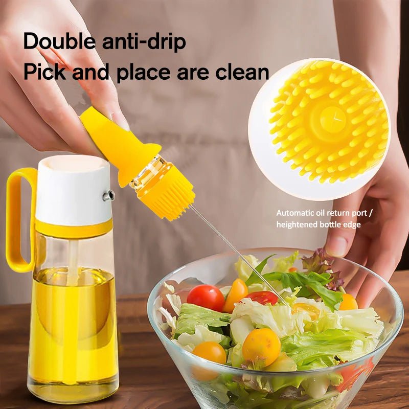 2 In 1 Oil Dispenser With Silicon Brush BBQ Oil Spray Glass Bottle Silicone for Barbecue Cooking Seasoning Bottle Kitchen Tool