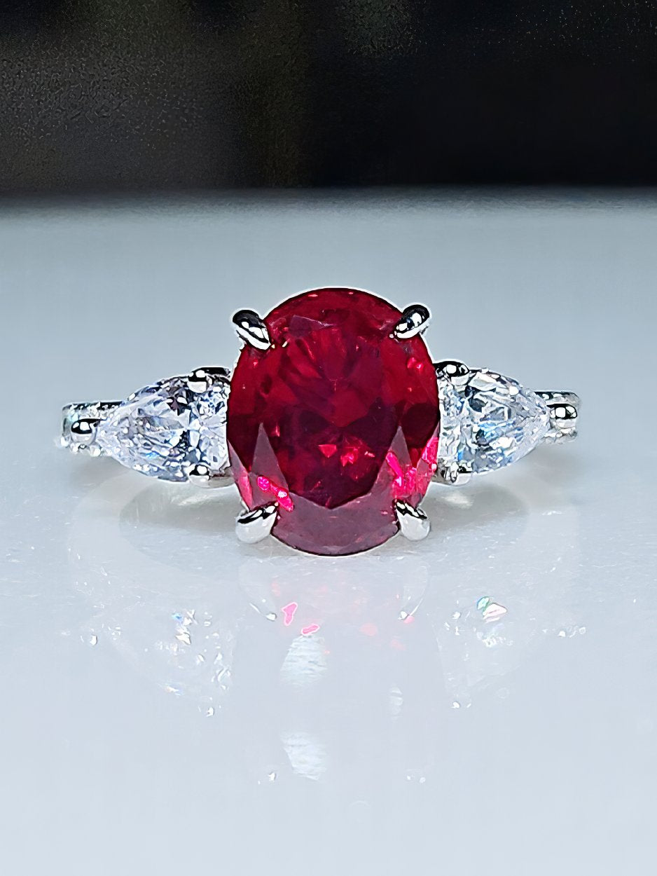 2.5 Ct Oval Cut Paved Crystals Lab Created Diamond Ruby Gemstone Ring