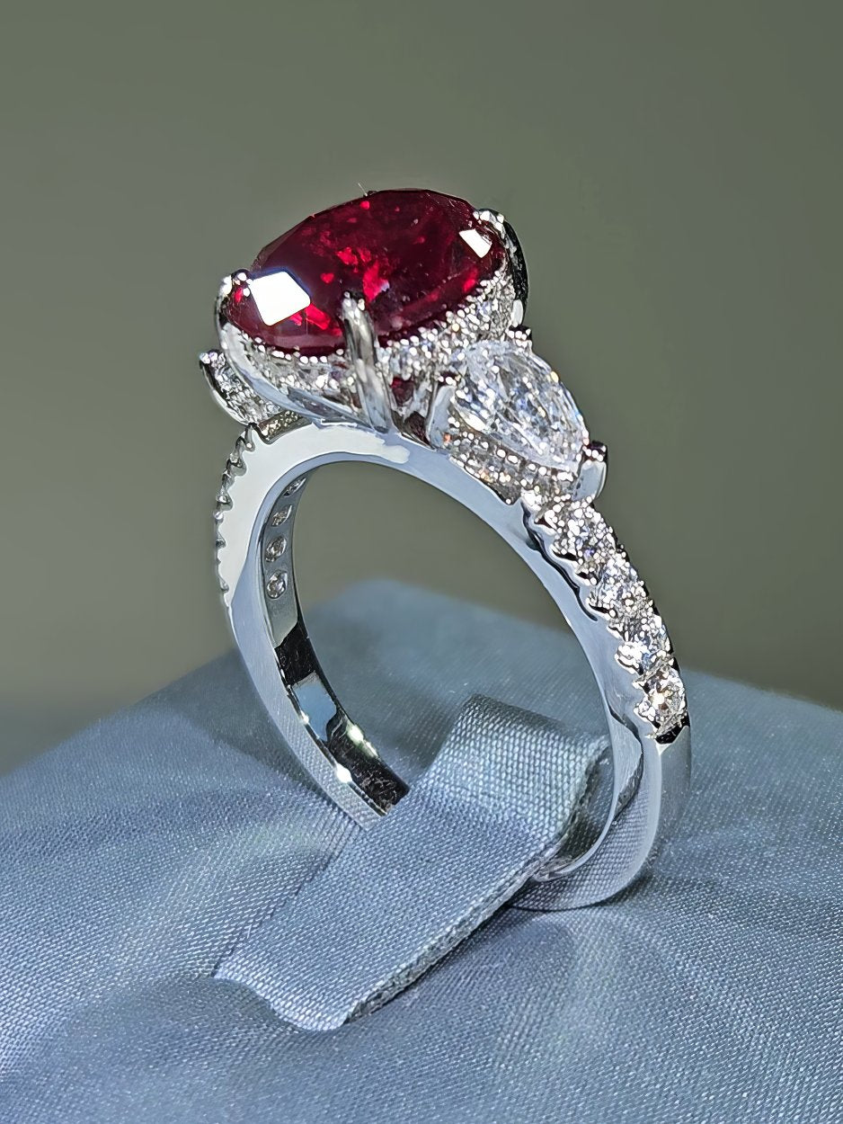 2.5 Ct Oval Cut Paved Crystals Lab Created Diamond Ruby Gemstone Ring