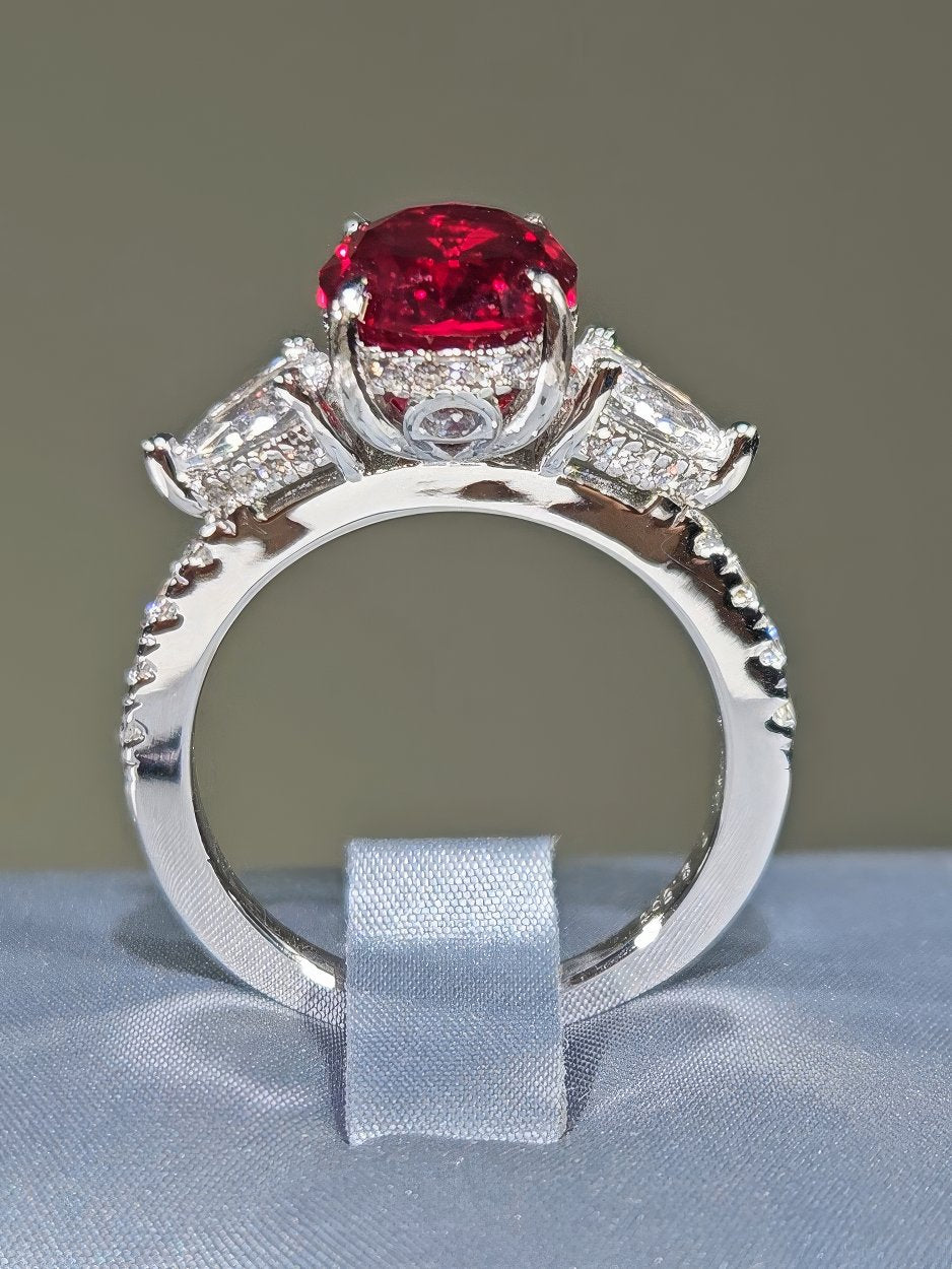 2.5 Ct Oval Cut Paved Crystals Lab Created Diamond Ruby Gemstone Ring