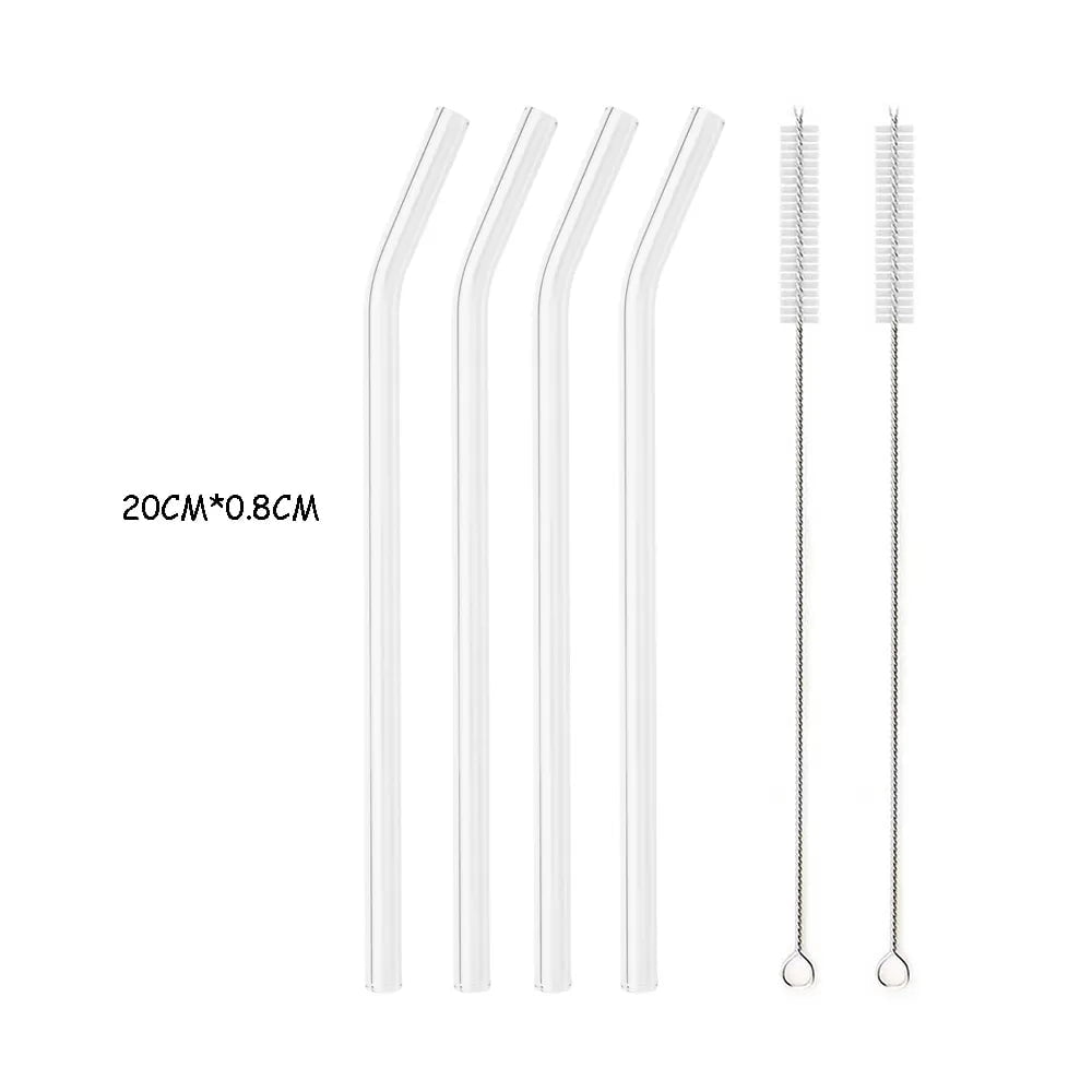 200*8mm Reusable Glass Straw Set 4Pcs Bent