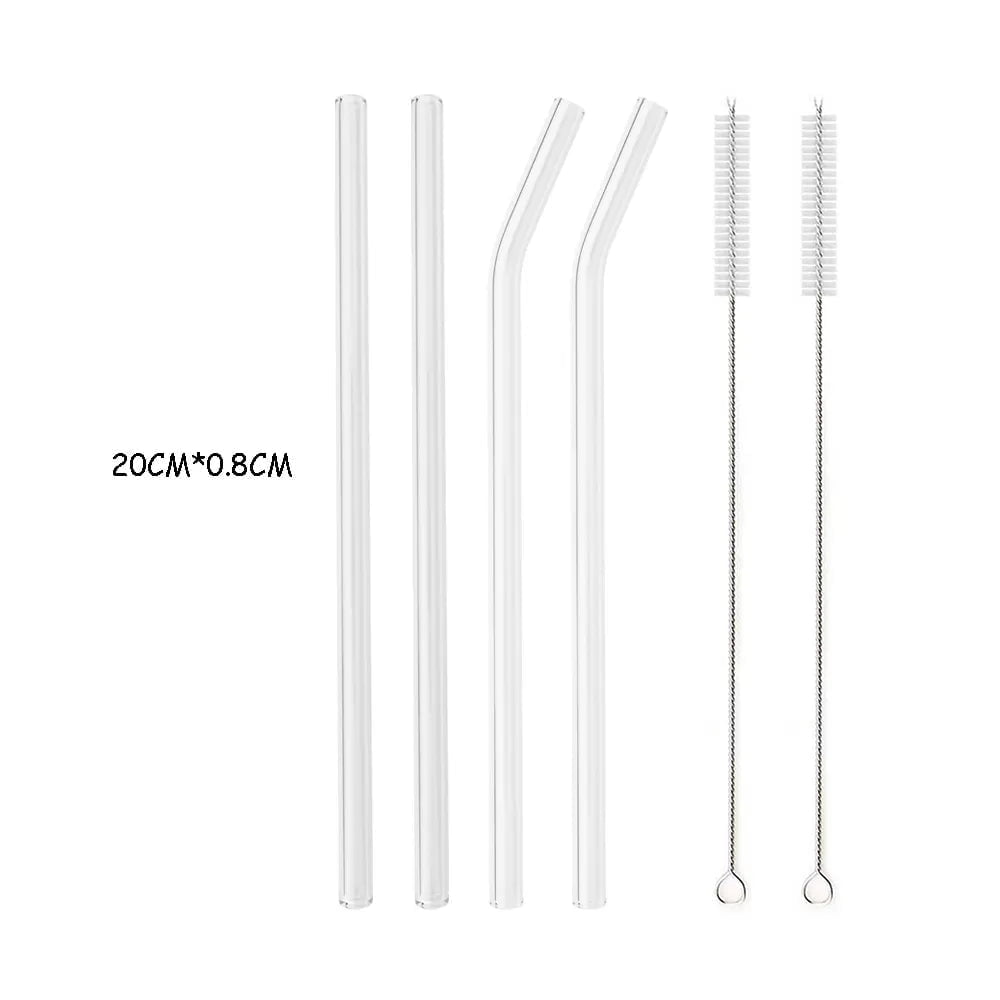 200*8mm Reusable Glass Straw Set 4Pcs Mix