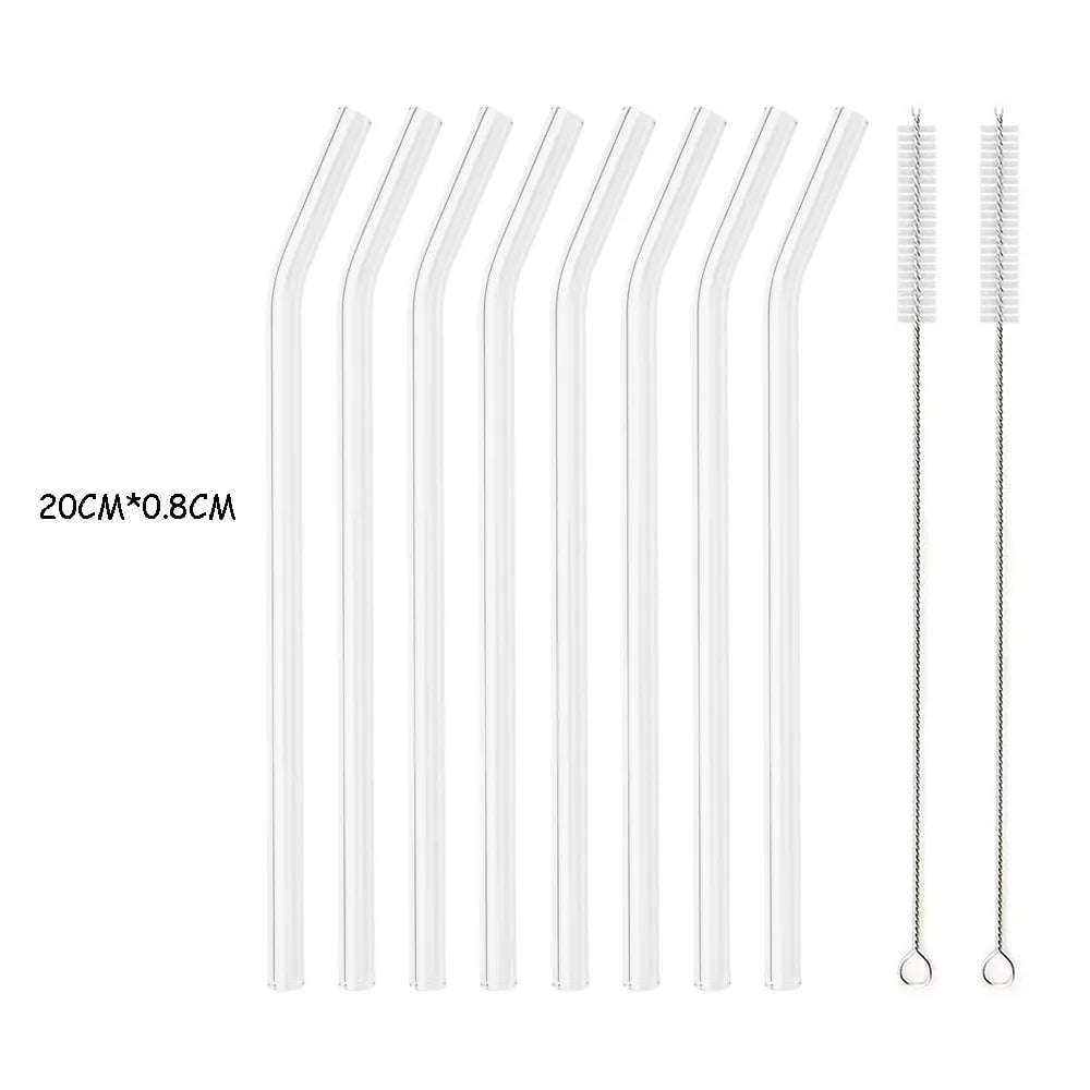 200*8mm Reusable Glass Straw Set 8Pcs Bent