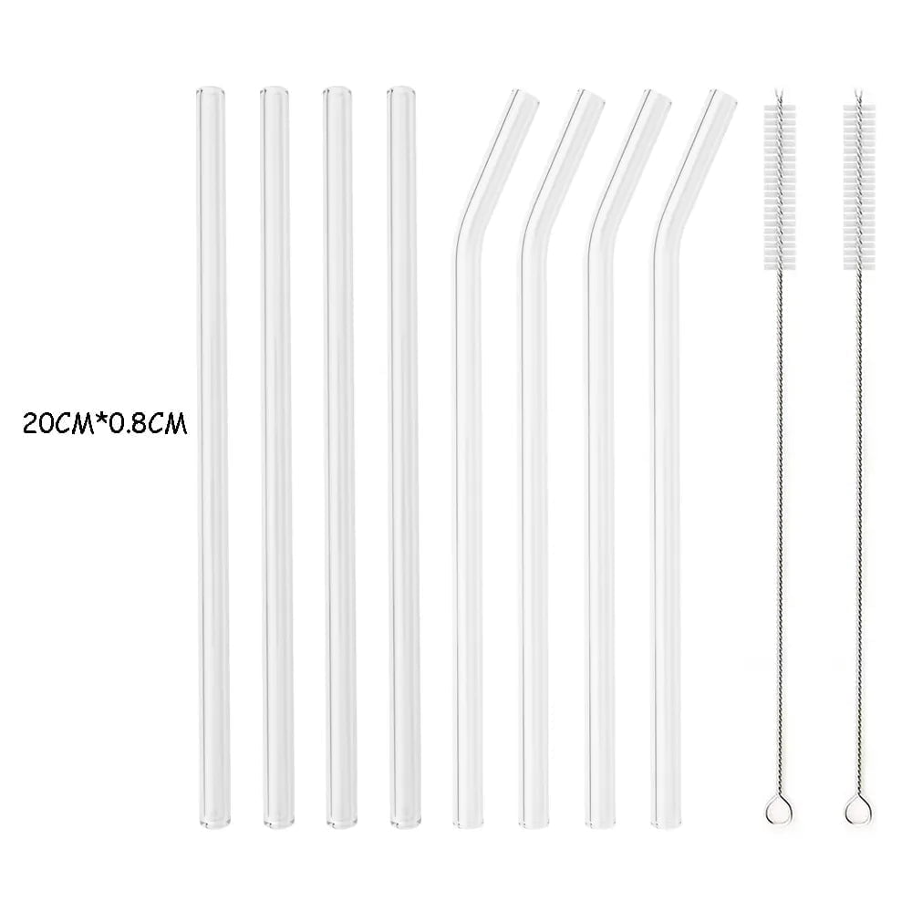 200*8mm Reusable Glass Straw Set 8Pcs Mix