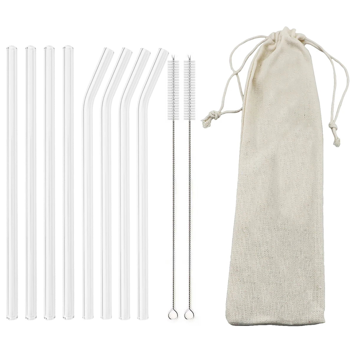 200*8mm Reusable Glass Straw Set 8Pcs Mix White