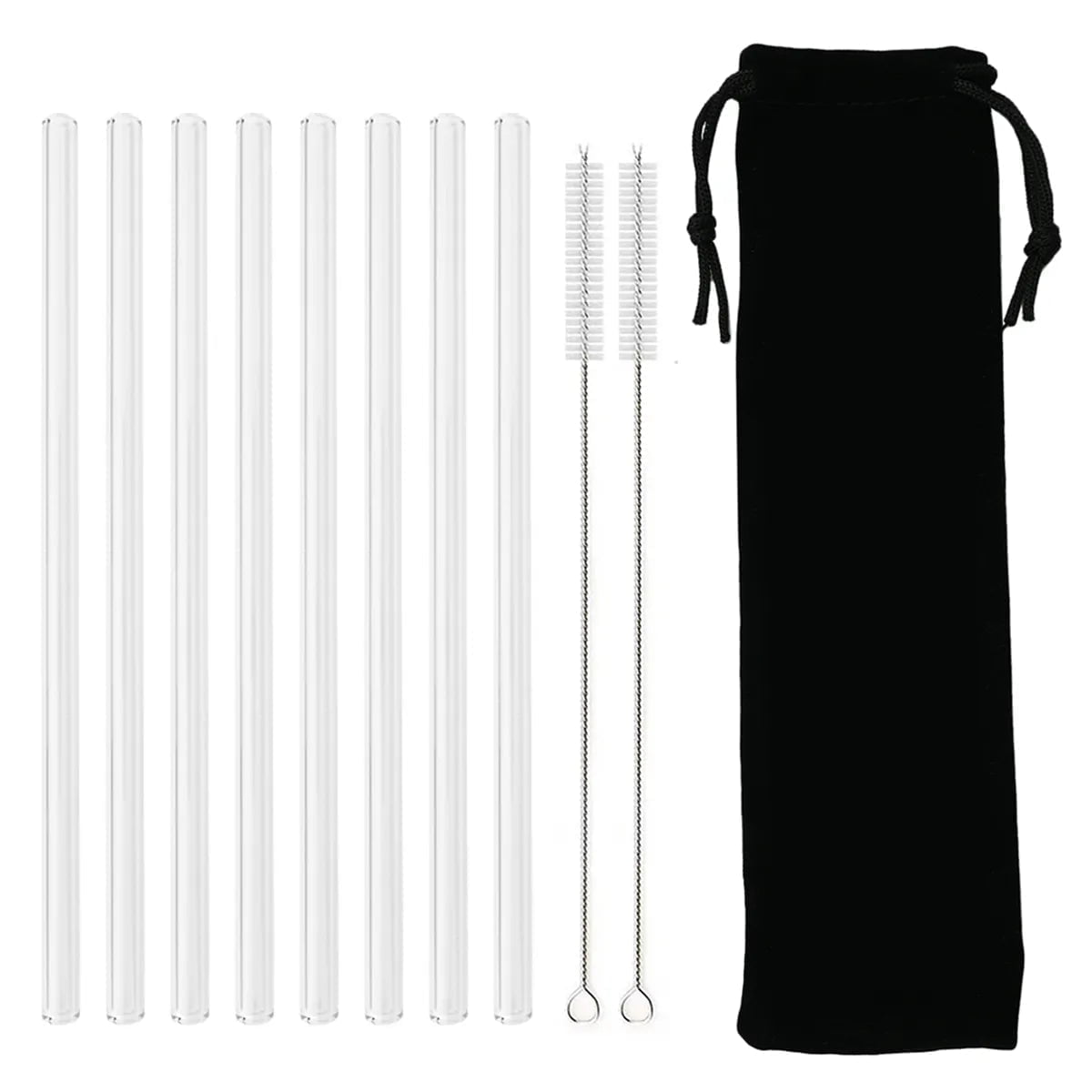 200*8mm Reusable Glass Straw Set 8Pcs Straight Black