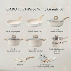 21Pcs Nonstick White Granite Induction Ready Cookware Set 21 Piece / United States