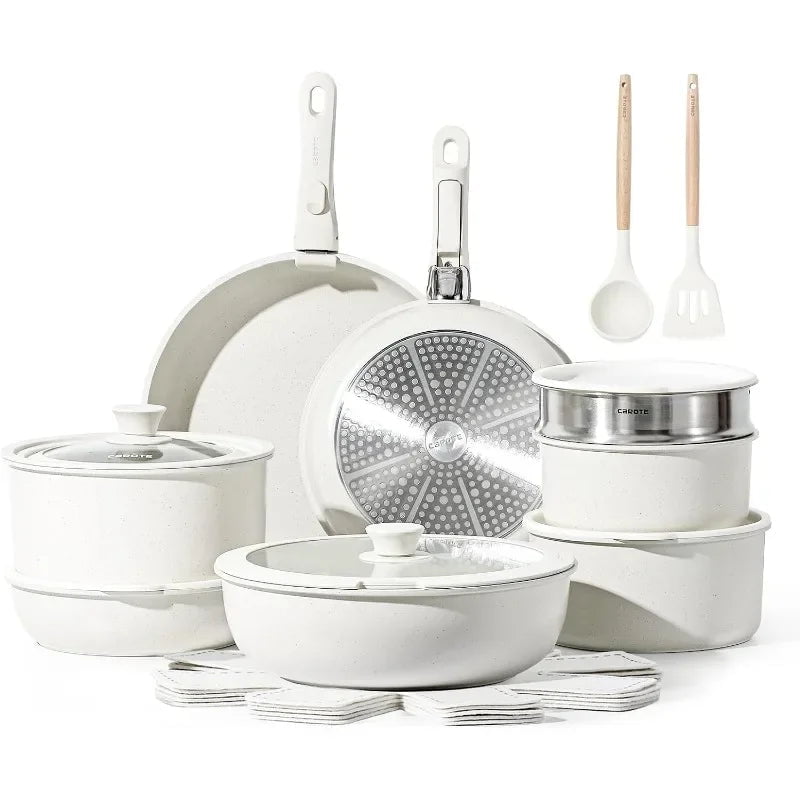 23pcs Nonstick Cookware Set: Detachable Handle, Induction Ready United States