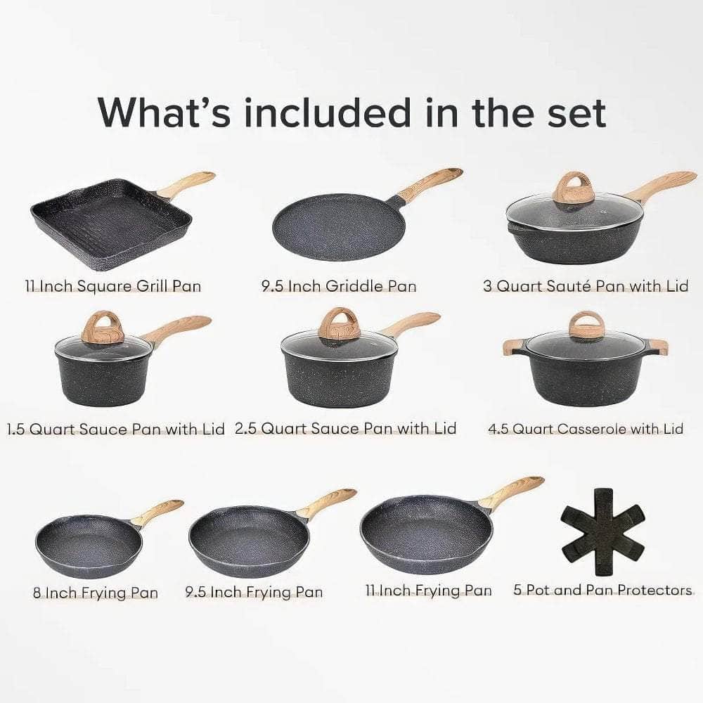 23pcs Nonstick Cookware Set: Healthy Induction Cooking, Gray Granite Finish