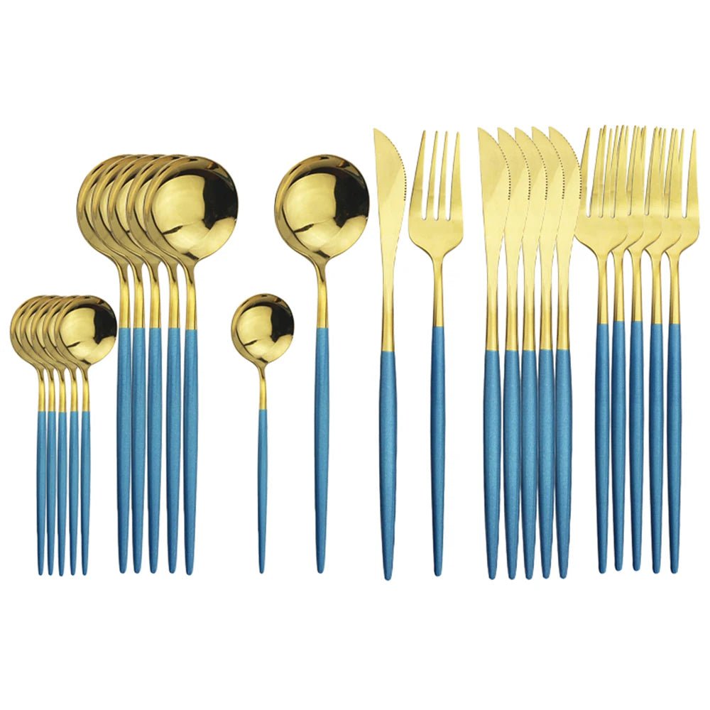 24Pcs Stainless Steel Cutlery Set 24Pcs Blue Gold