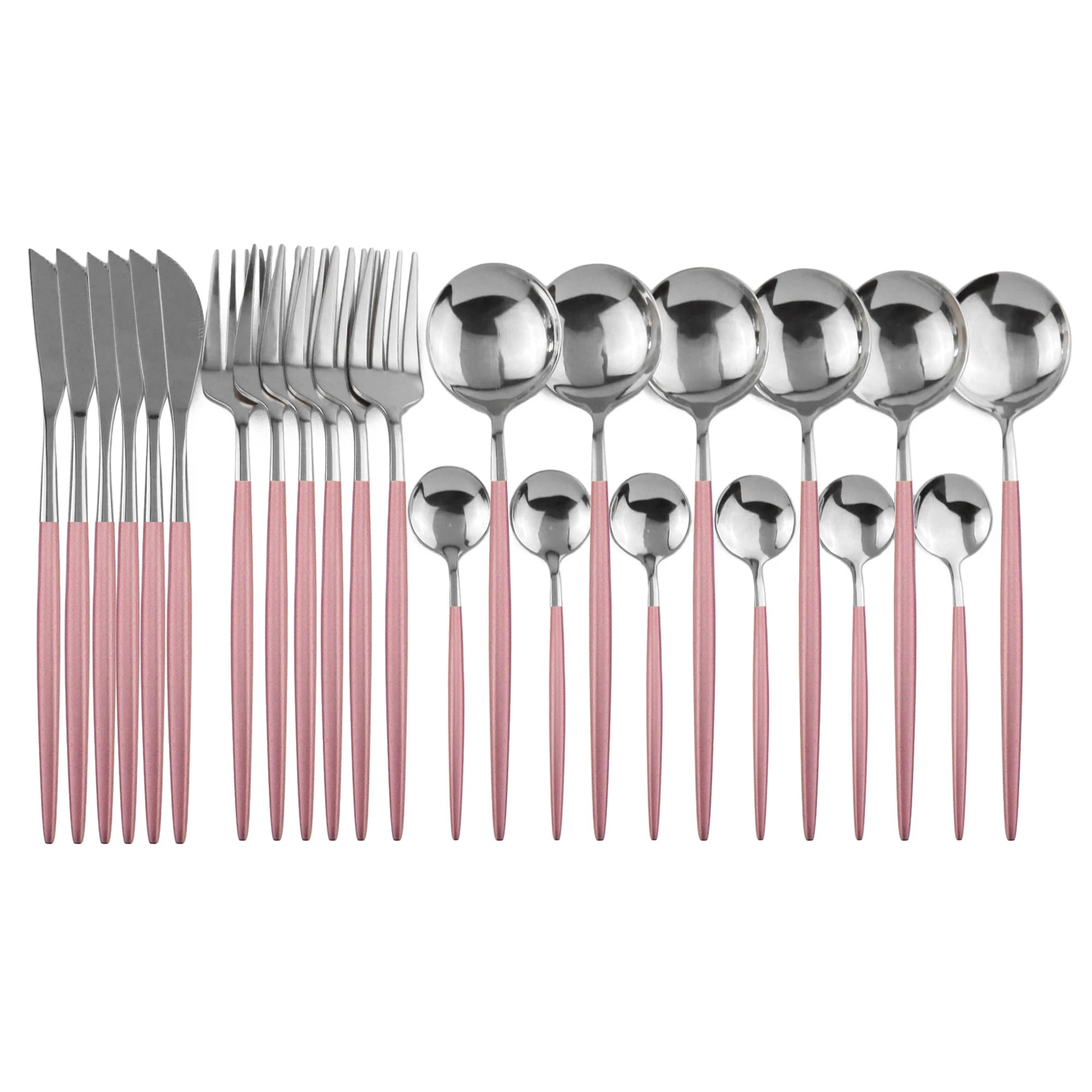 24Pcs Stainless Steel Cutlery Set 24Pcs Pink Silver