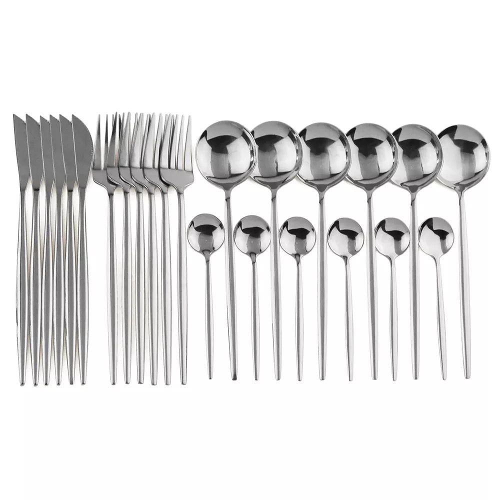 24Pcs Stainless Steel Cutlery Set 24Pcs Silver