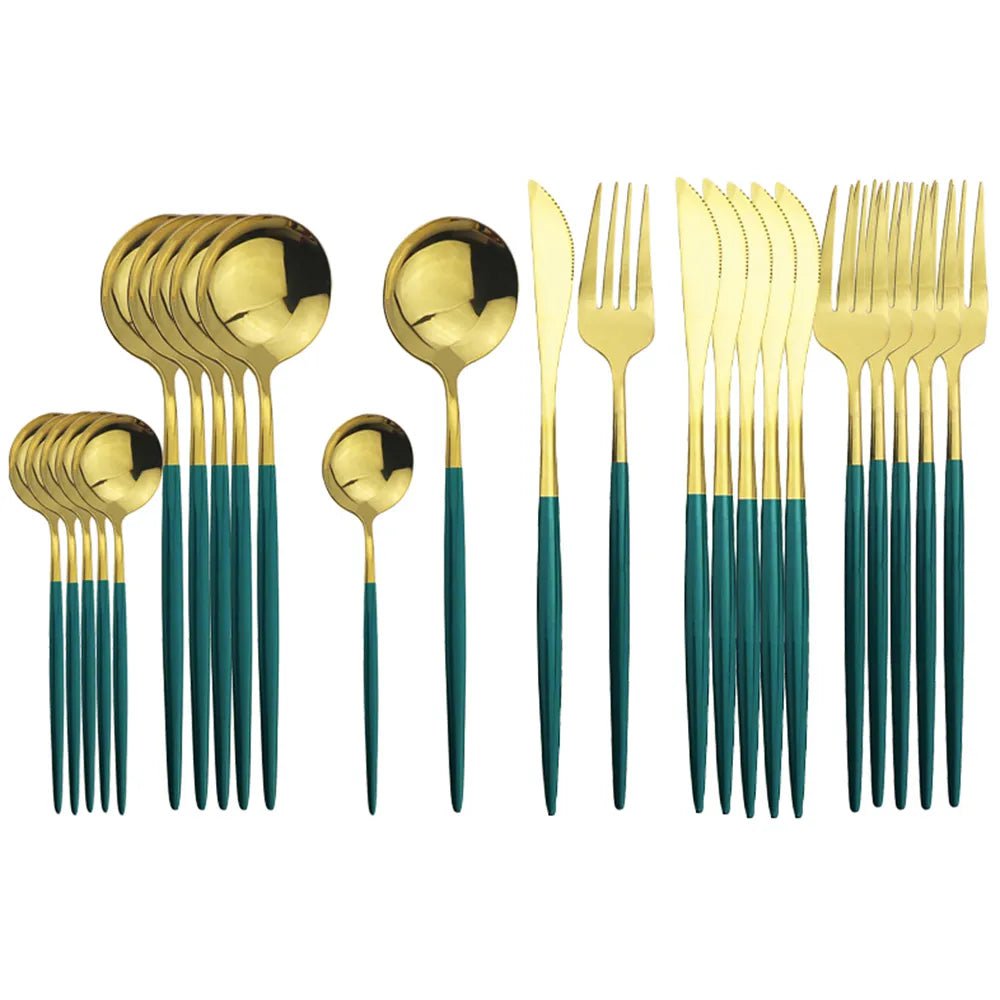 24Pcs Stainless Steel Cutlery Set 24PcsGreen Gold