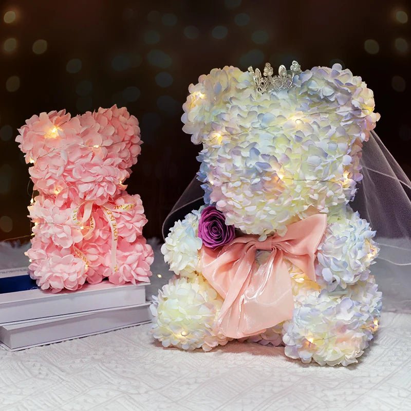 25/40cm Dream Color Silk Flower Rose Teddy Bear with Bowknot