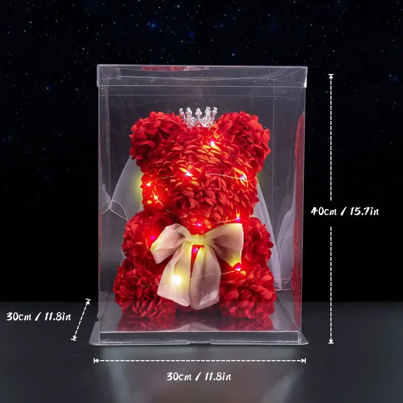 25/40cm Dream Color Silk Flower Rose Teddy Bear with Bowknot red 40cm / CZECH REPUBLIC