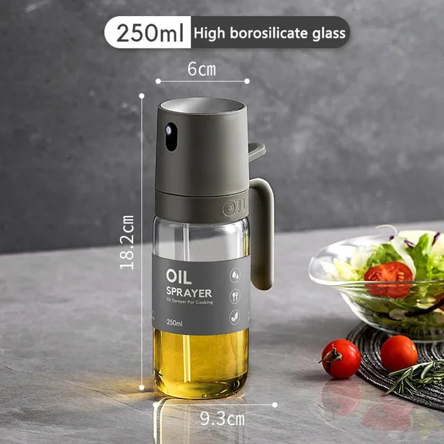 250ml High Borosilicate Glass Oil Spray Bottle – Perfect for Cooking, Air Fryer, Salad, and Baking - Olive Oil Dispenser Mister black