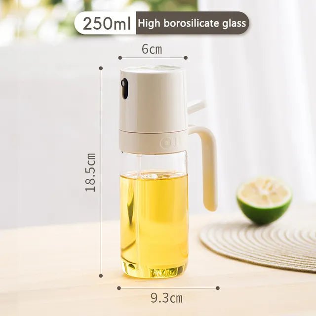 250ml High Borosilicate Glass Oil Spray Bottle – Perfect for Cooking, Air Fryer, Salad, and Baking - Olive Oil Dispenser Mister white