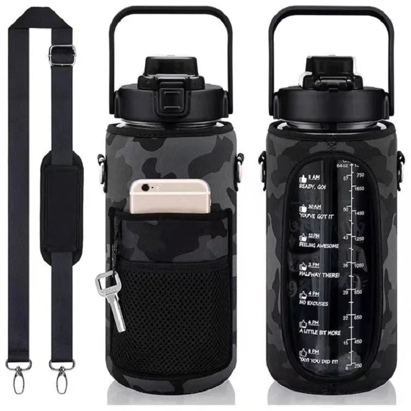 2L Water Bottle Cover Insulator Sleeve Bag Tumbler Bottle Case Bag With Strap Portable For Camping Outdoor Sports Drinkware Bag Black Printing