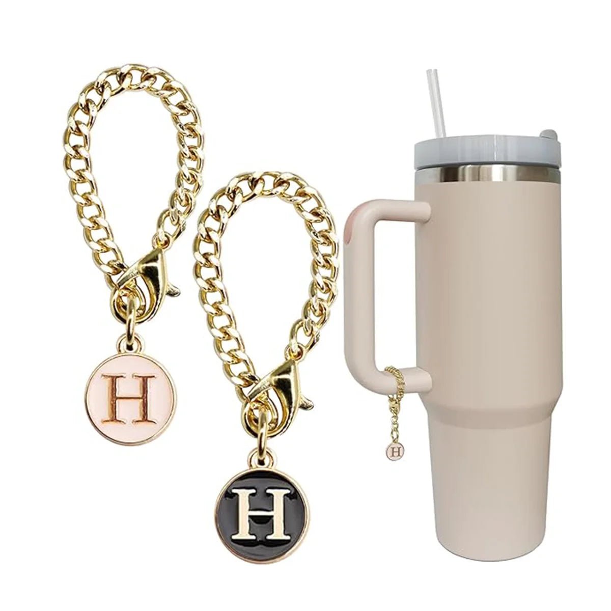 2PCS Initial Name ID Letter Charm Accessories for Stanley Cup - Personalized Handle Charm for Stanley Tumbler H