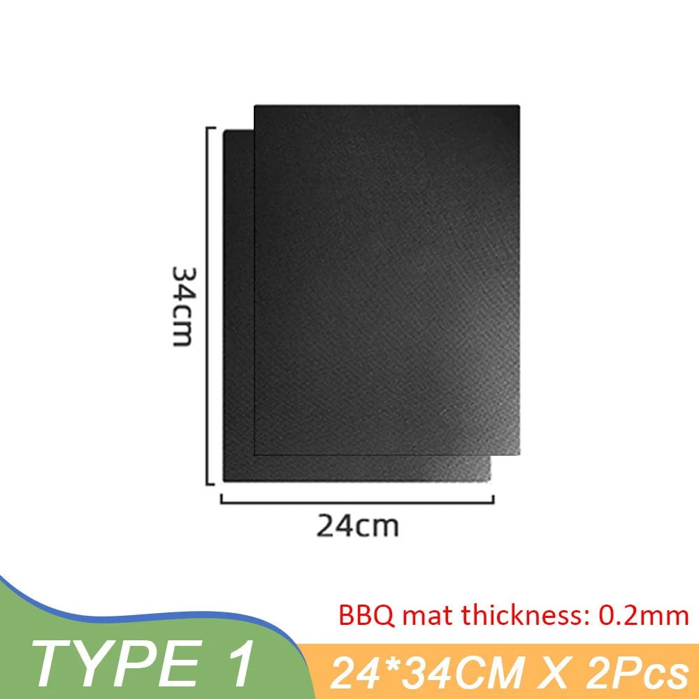 2Pcs Reusable BBQ Grill Mat - Non-Stick Pad for Barbecue, Outdoor Kitchen, Baking - Party Cooking Plate, PTFE BBQ Grill Mat Accessories 24x34cm-2Pcs