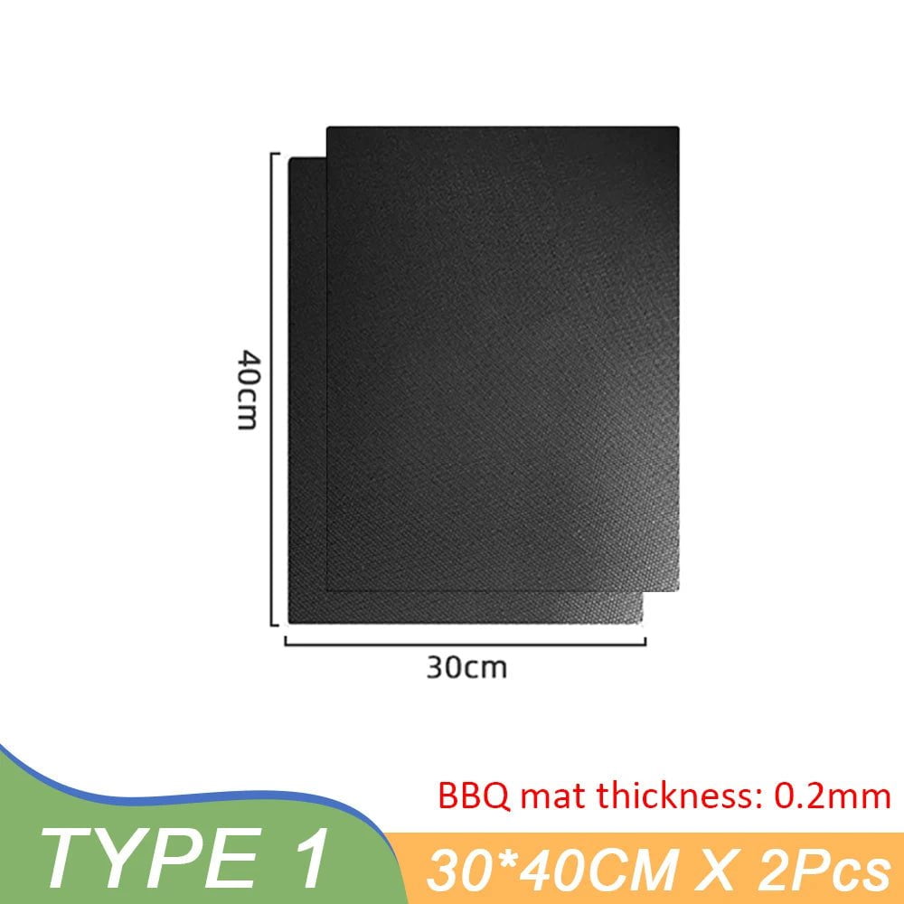2Pcs Reusable BBQ Grill Mat - Non-Stick Pad for Barbecue, Outdoor Kitchen, Baking - Party Cooking Plate, PTFE BBQ Grill Mat Accessories 30x40cm-2Pcs