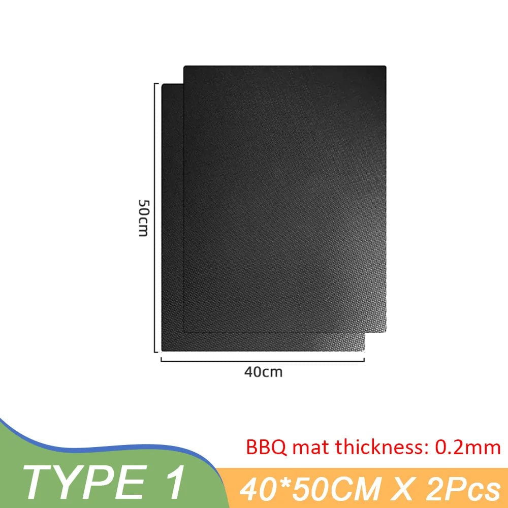 2Pcs Reusable BBQ Grill Mat - Non-Stick Pad for Barbecue, Outdoor Kitchen, Baking - Party Cooking Plate, PTFE BBQ Grill Mat Accessories 40x50cm-2Pcs