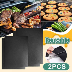 2Pcs Reusable BBQ Grill Mat - Non-Stick Pad for Barbecue, Outdoor Kitchen, Baking - Party Cooking Plate, PTFE BBQ Grill Mat Accessories
