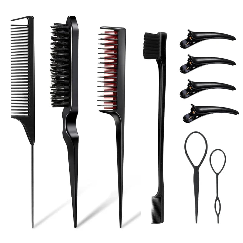 3-10pcs Complete Hair Styling Comb Set Black 10Pcs
