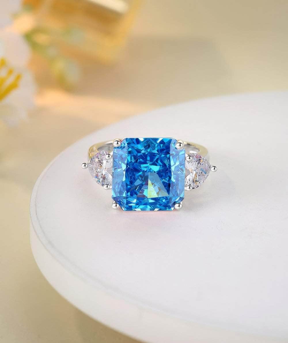 3.8 Ct Princess Cut Lab Grown Diamond Paved Crystal Sapphire Ring