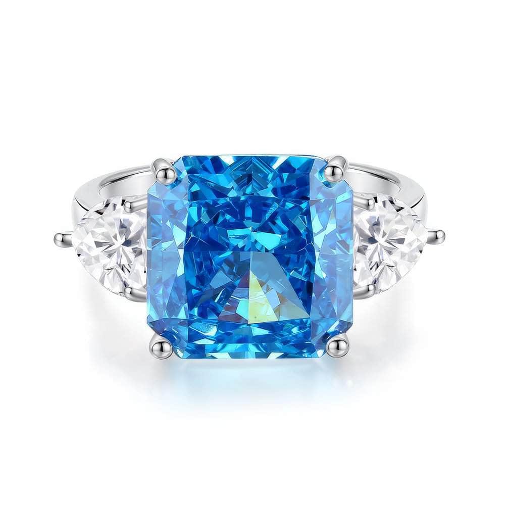 3.8 Ct Princess Cut Lab Grown Diamond Paved Crystal Sapphire Ring 6 US / Blue Sapphire