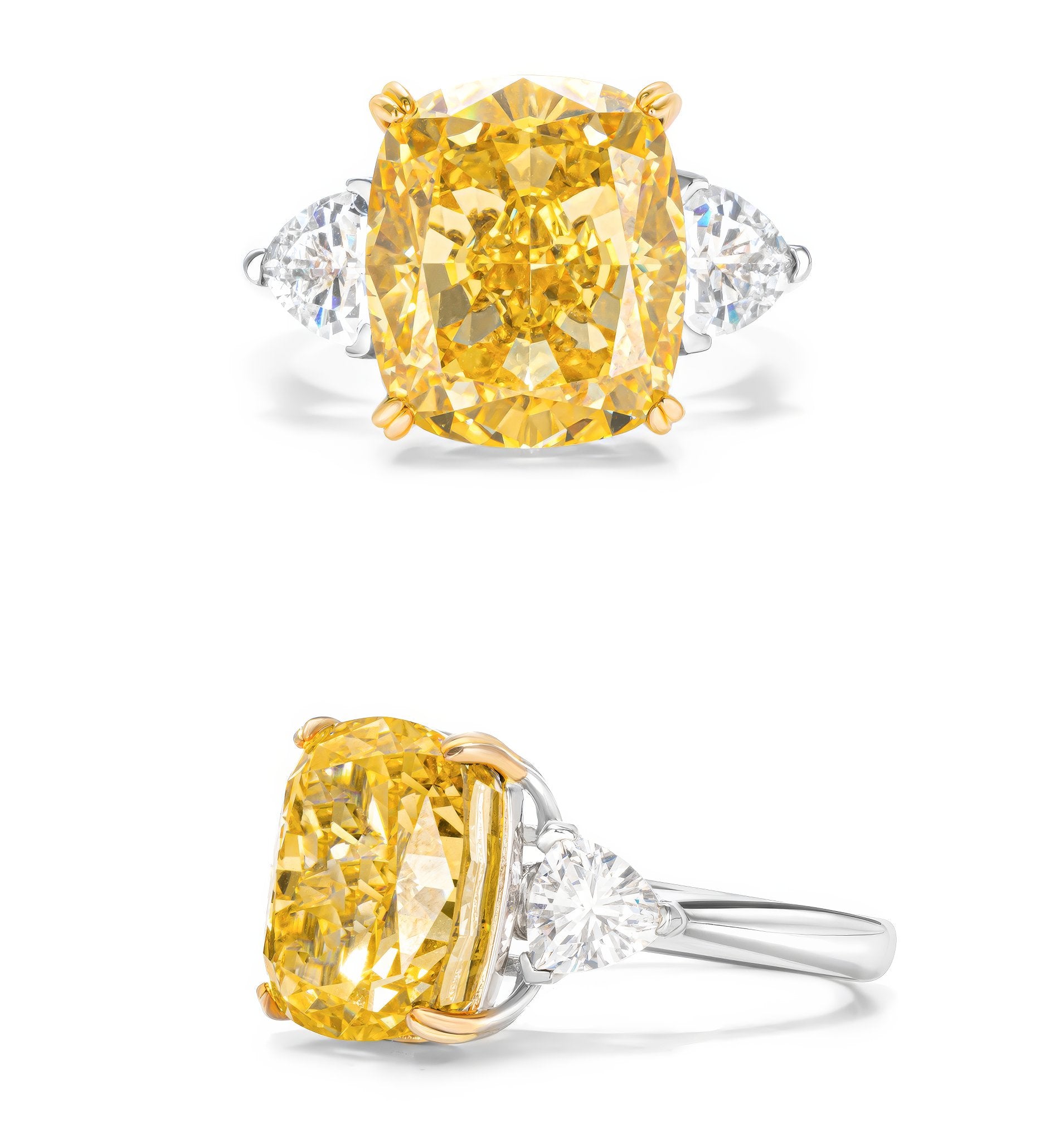 3 Ct Fancy Yellow Three Stone Lab Diamond Ring