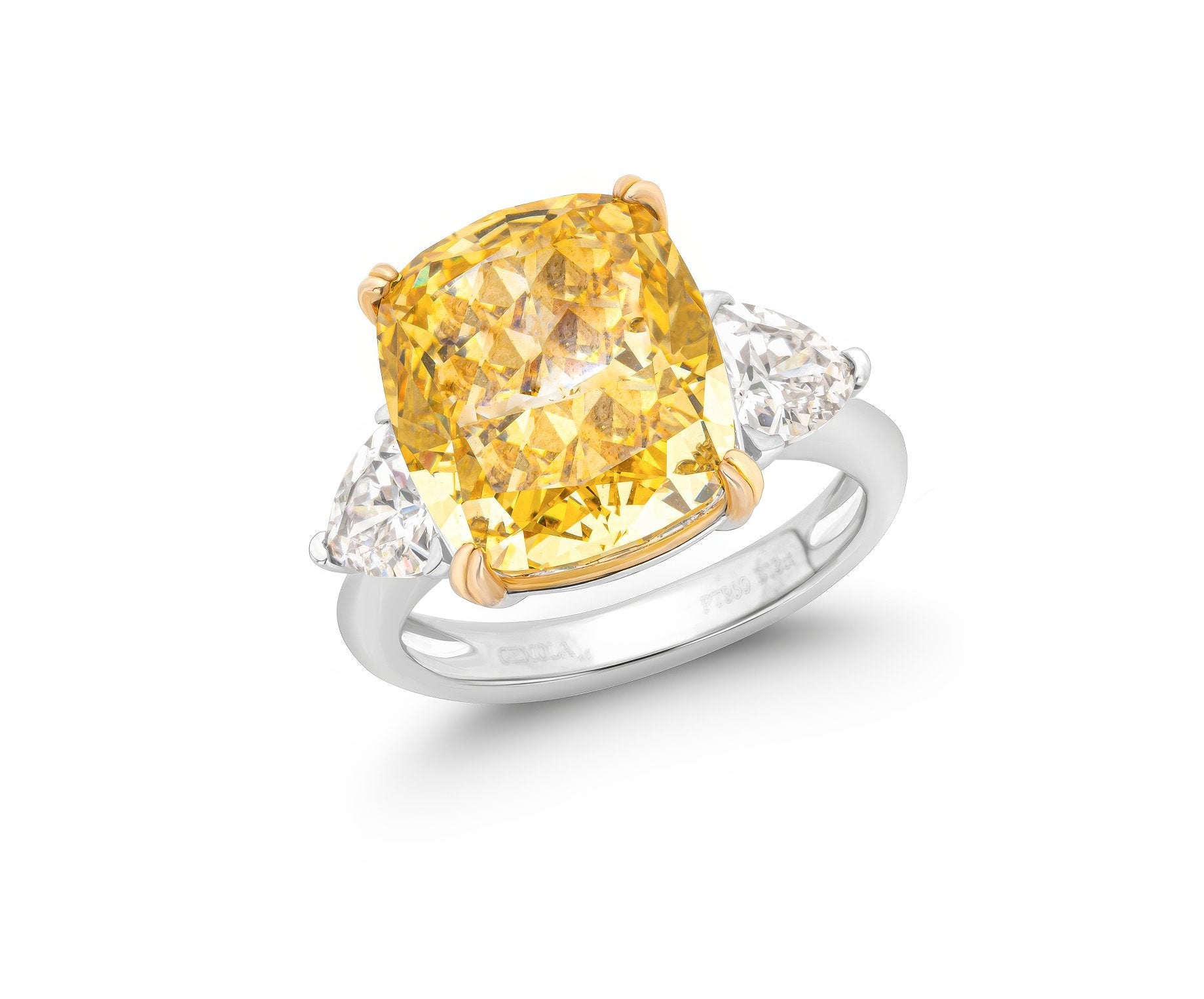 3 Ct Fancy Yellow Three Stone Lab Diamond Ring