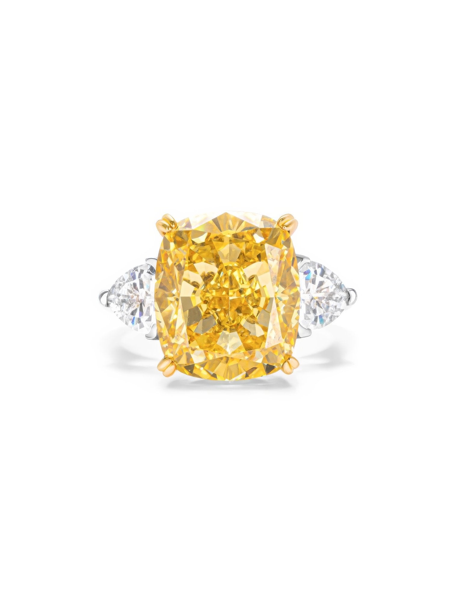 3 Ct Fancy Yellow Three Stone Lab Diamond Ring