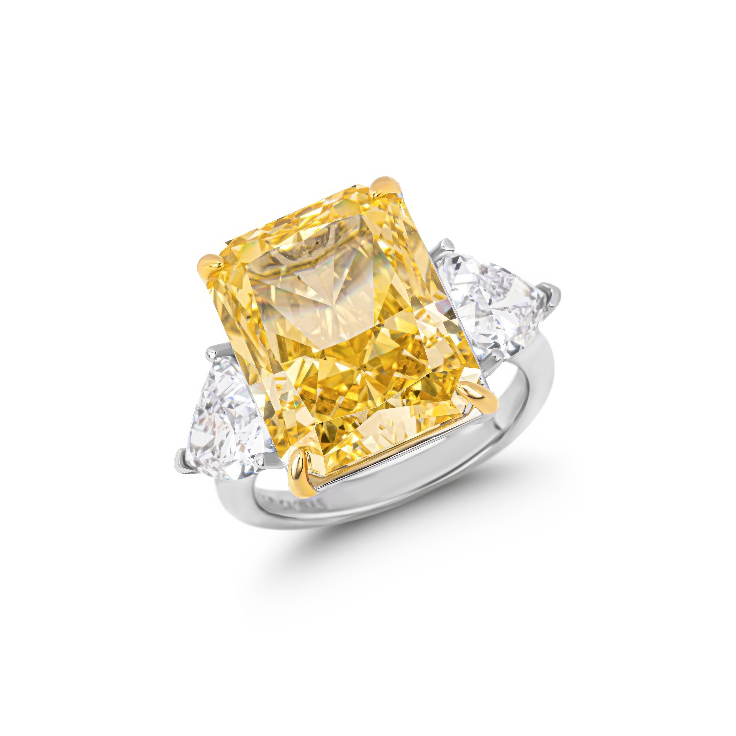 3 Ct Yellow Radiant Cut 3 Stone Lab Diamond Ring