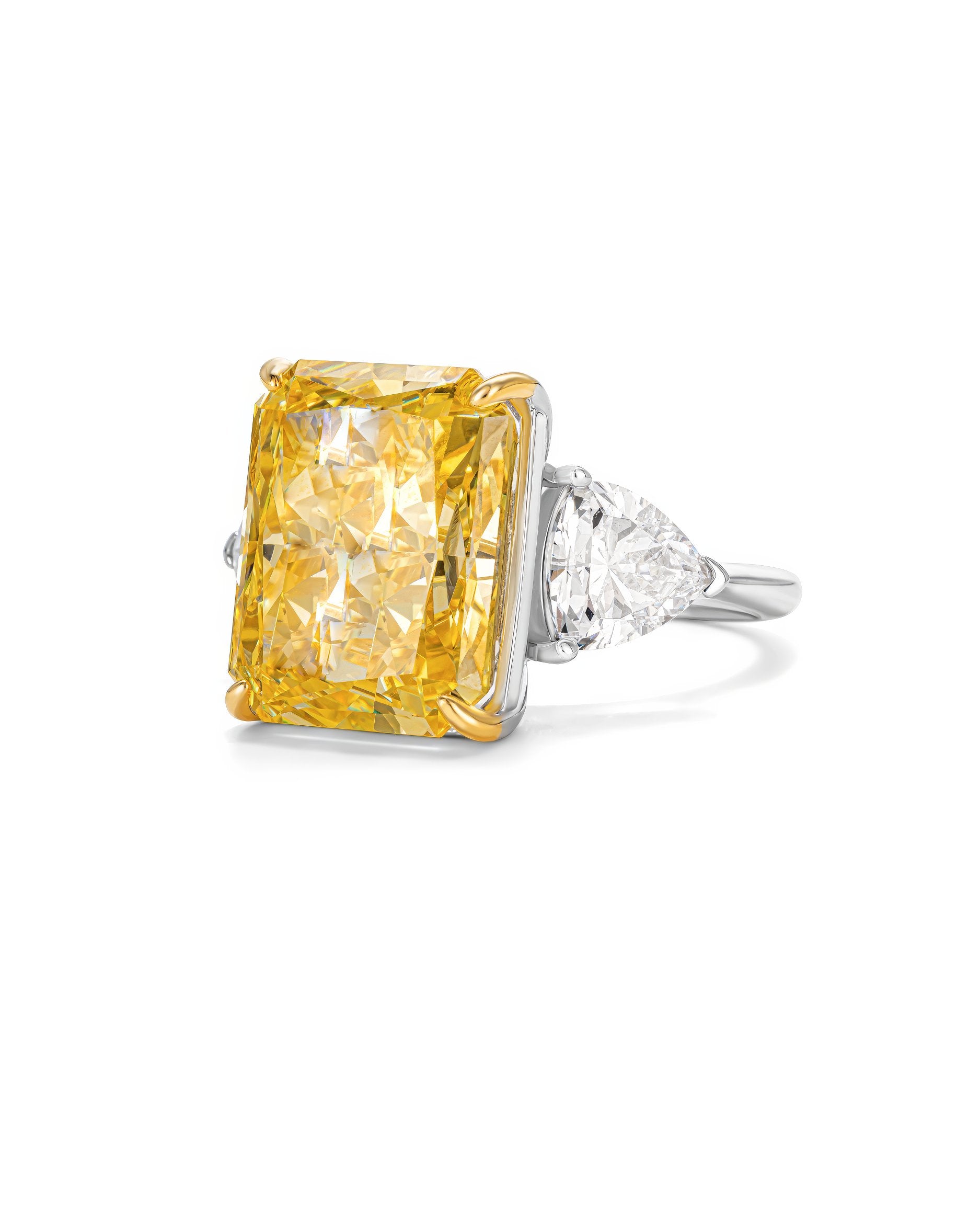 3 Ct Yellow Radiant Cut 3 Stone Lab Diamond Ring