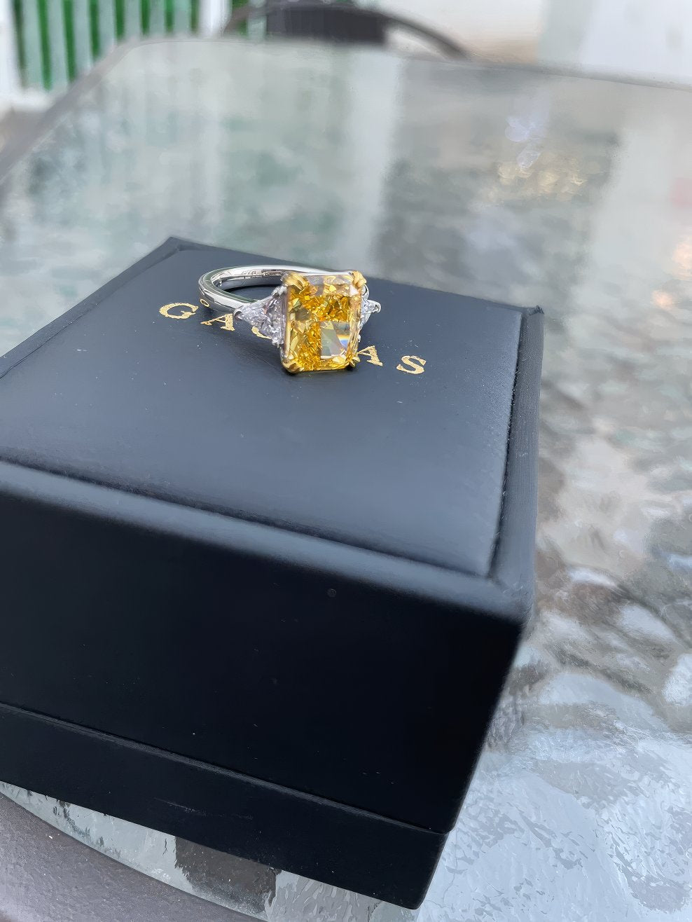 3 Ct Yellow Sapphire Baguette Lab Diamond Ring