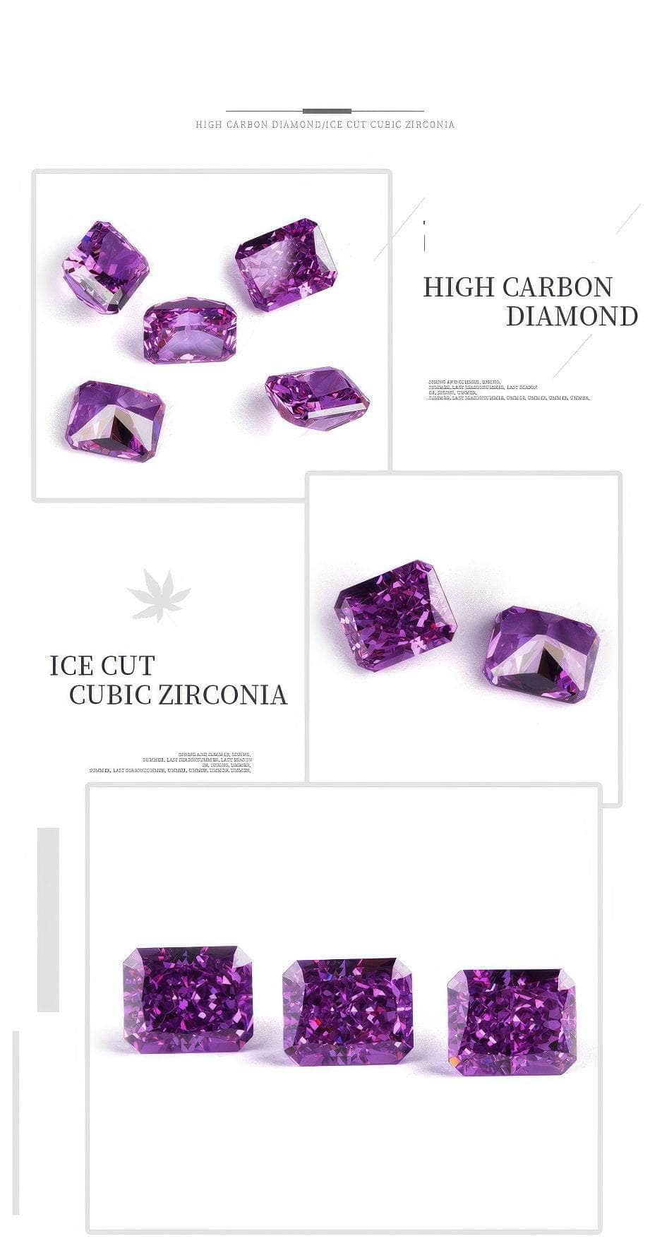 3 Set Amethyst Emerald Cut Rectangular Lab Grown Diamond Gemstone